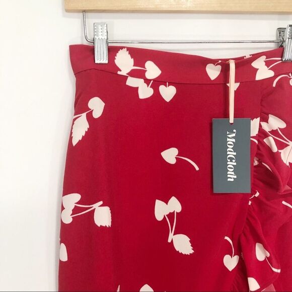 Modcloth It's a Wrap Ruffled A-Line Skirt Cherry Print - Picture 3 of 10